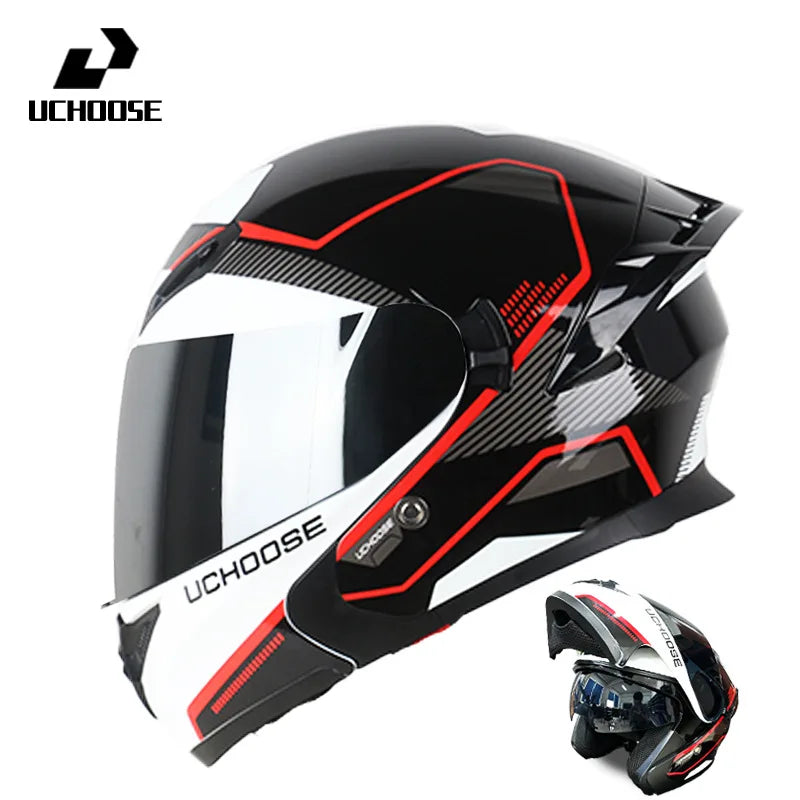 Motorcycle Helmet Dual Lens Cross-section Helmet Outdoor Cycling Flip Up Helmet Capacete Casco Moto with Bluetooth Headphones