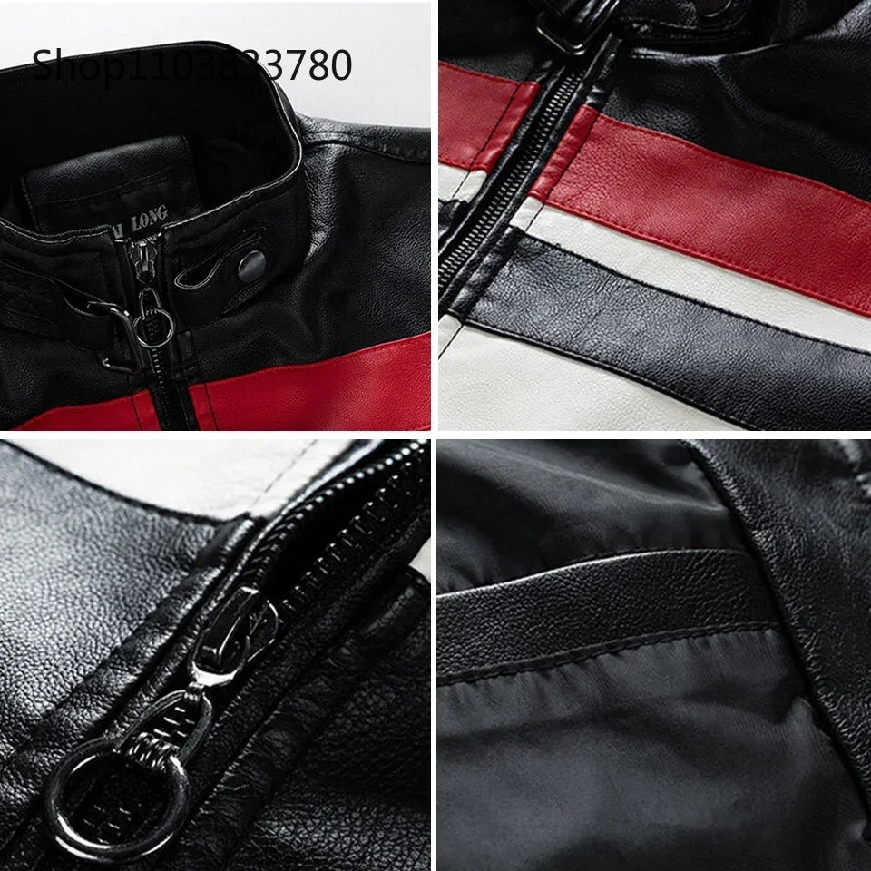 Men's Motorcycle Leather Jacket 2024 Brand New Casual Biker Work PU Jacket Male Windproof Winter Vintage Overcoat Mens Clothing
