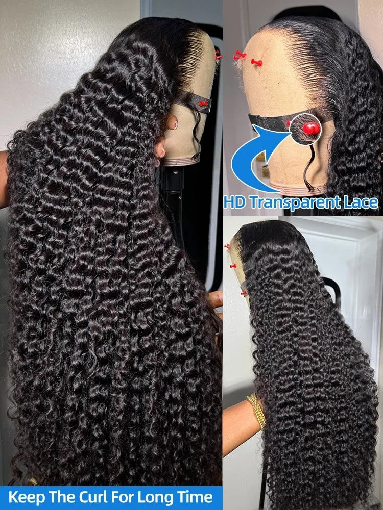 250 Density 13x6 Kinky Curly HD Lace Frontal Wigs Brazilian 42 40 Inch Water Deep Wave 13x4 Lace Front Human Hair Wig For Women