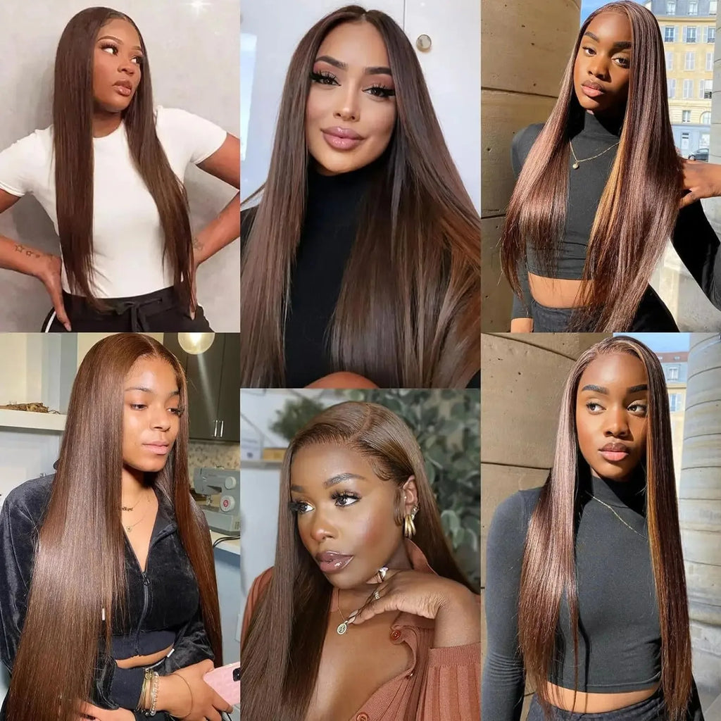 HD Chocolate Brown 13x4 Straight Lace Front Wig Brazilian 13x6 Lace Frontal Wigs For Women 100% Remy Human Hair Wig Pre Plucked