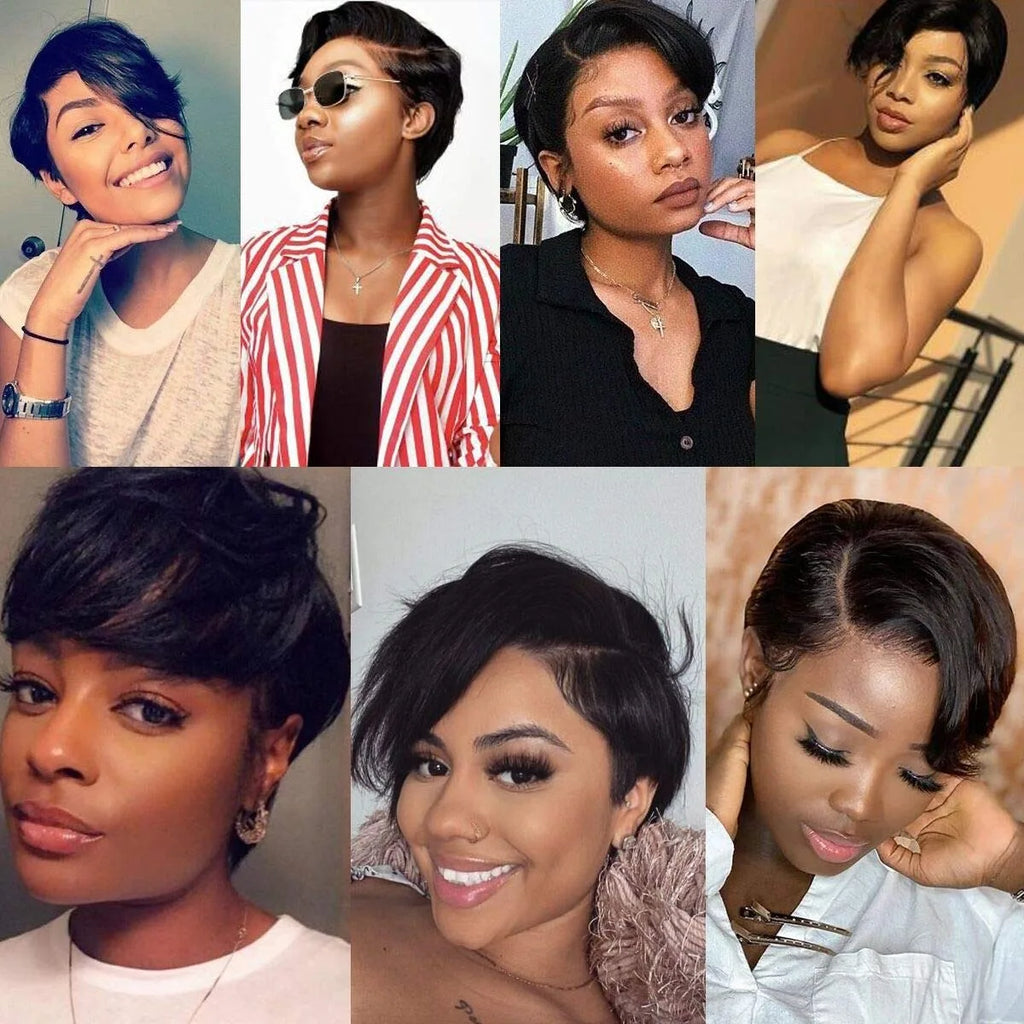 Straight Pixie Cut Wig Short Bob Wigs 13x4 Lace Front Wigs Human Hair Pre Plucked Pixie Cut Wig Brazilian Human Hair 100%