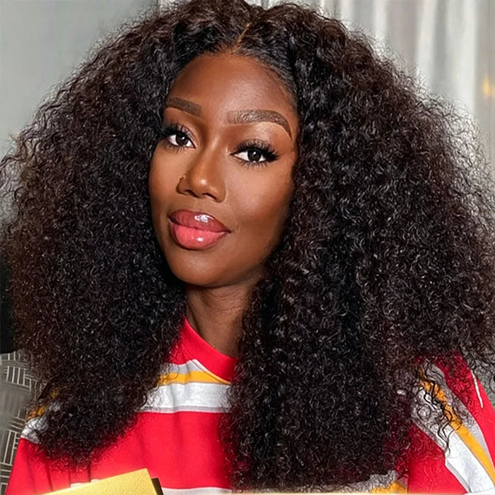 Wear And Go Short Bob 13x6 HD Transparent Deep Wave Lace Frontal Wig, 250 Density Full Thick Kinky Curly Glueless Ready To Go 10A Virgin Human Hair Wigs Tangle Free Pre Plucked Bleached Knots Natural Hairline Wigs For African American Women Daily PartyUse