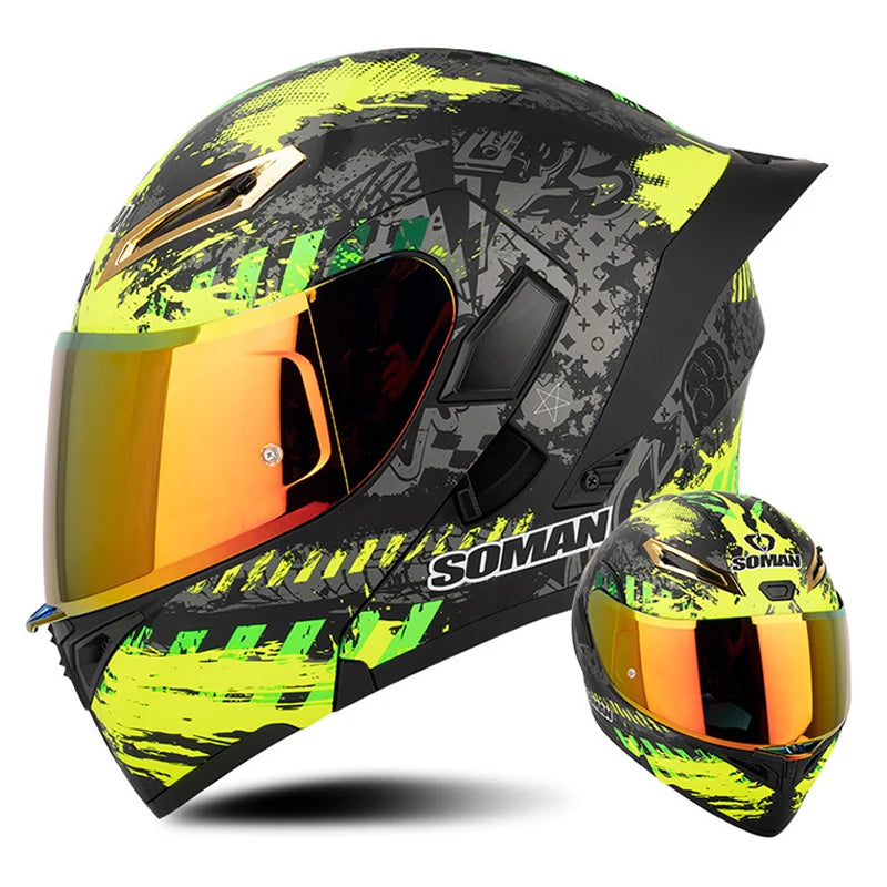 DOT Approved Men Motorcycle Helmet Dual Lens Flip Up Helmets Vintage Retro Full Face Moto Helmet Double Lens Modular Helm