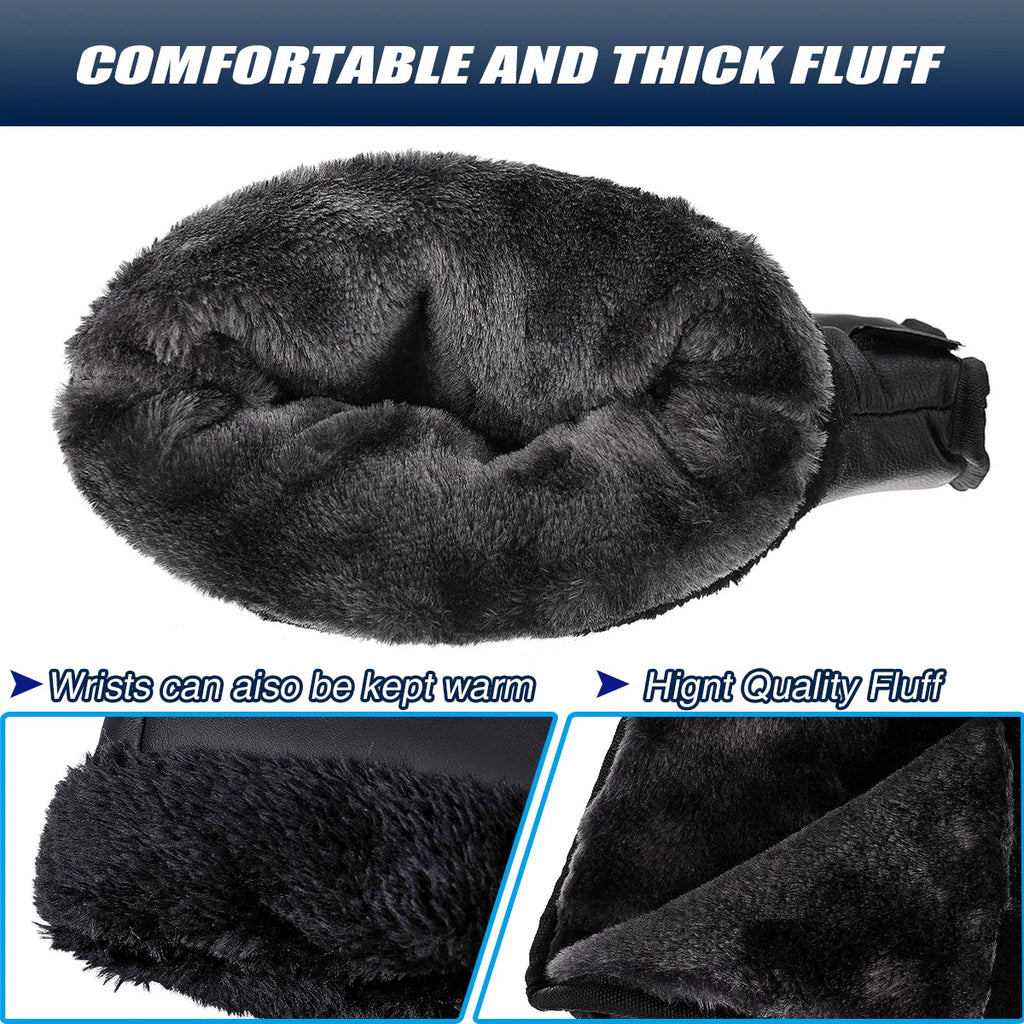 2X Motorcycle/Scooter Handlebar Hand Muffs Winter Thermal Handlebar Gloves Black PU Windproof Waterproof Motorbike Riding Gloves