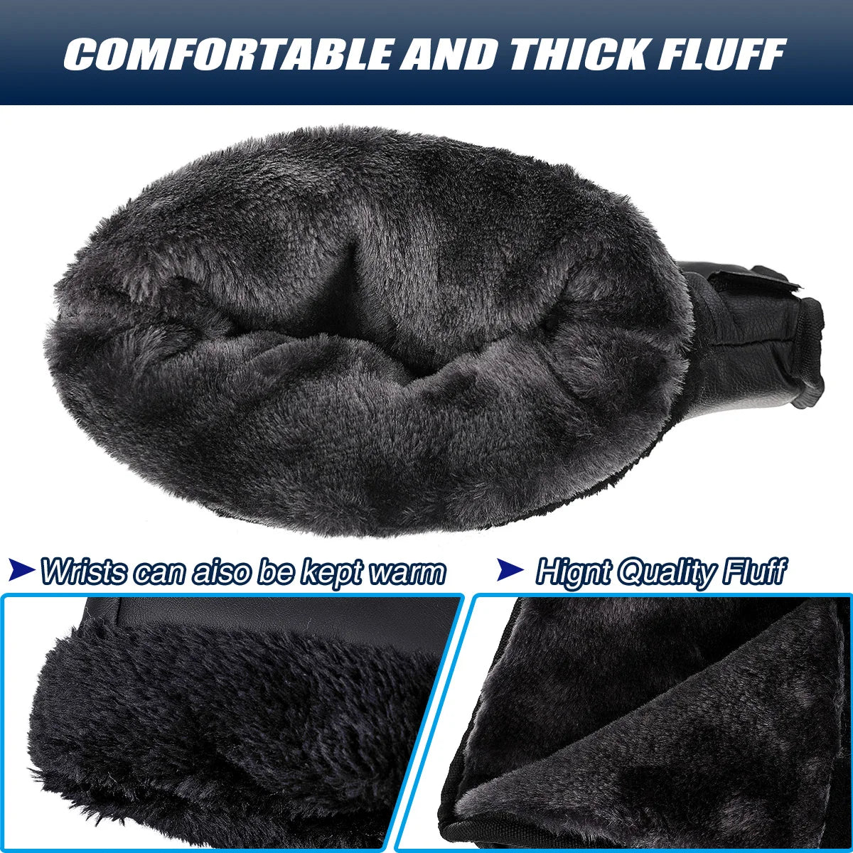 2X Motorcycle/Scooter Handlebar Hand Muffs Winter Thermal Handlebar Gloves Black PU Windproof Waterproof Motorbike Riding Gloves