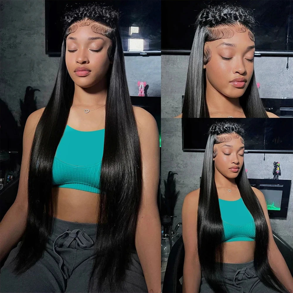 40 Inch Straight Lace Front Wigs Human Hair 250% Density 13x6 Frontal Wig for Women Pre Plucked with Baby Hair