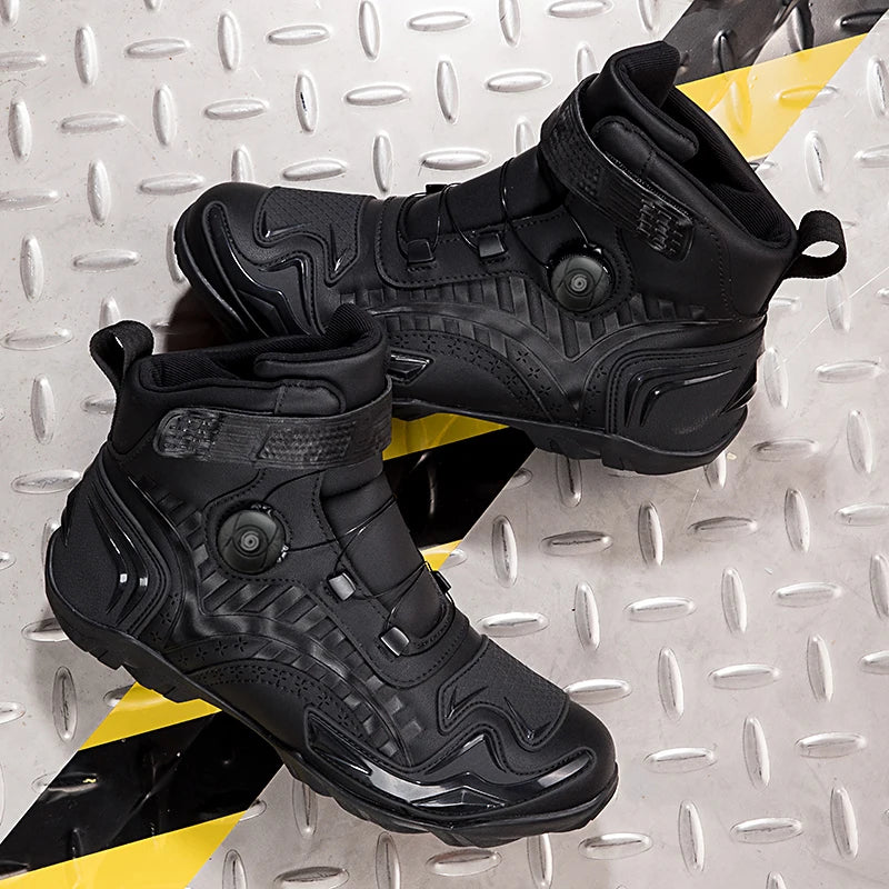 Motorcycle Shoes Microfiber Leather Motorcyclist Boot Rubber Sole Men's Biker Boot Anti-slip Enduro Shoes Moto Cross Motorboats