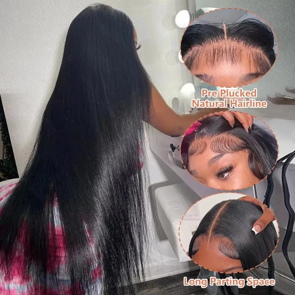 Human Hair Bone Straight 13x6 HD Lace Frontal Wigs Brazilian 30 40 Inch Straight Human Hair Wig Lace Front Wig For Women