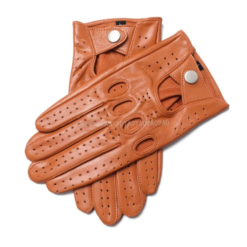 Male Spring 2025 New Leather Gloves Men Top Quality Pure Goatskin No Lining Unlined Breathable Driving Full Finger Mittens