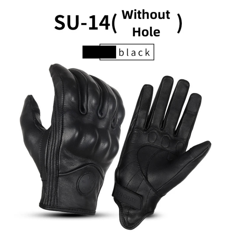Retro Leather Motorcycle Gloves Riding Anti-fall Moto Gloves Classic Pink/Yellow/Black Leather Breathable Summer Gloves