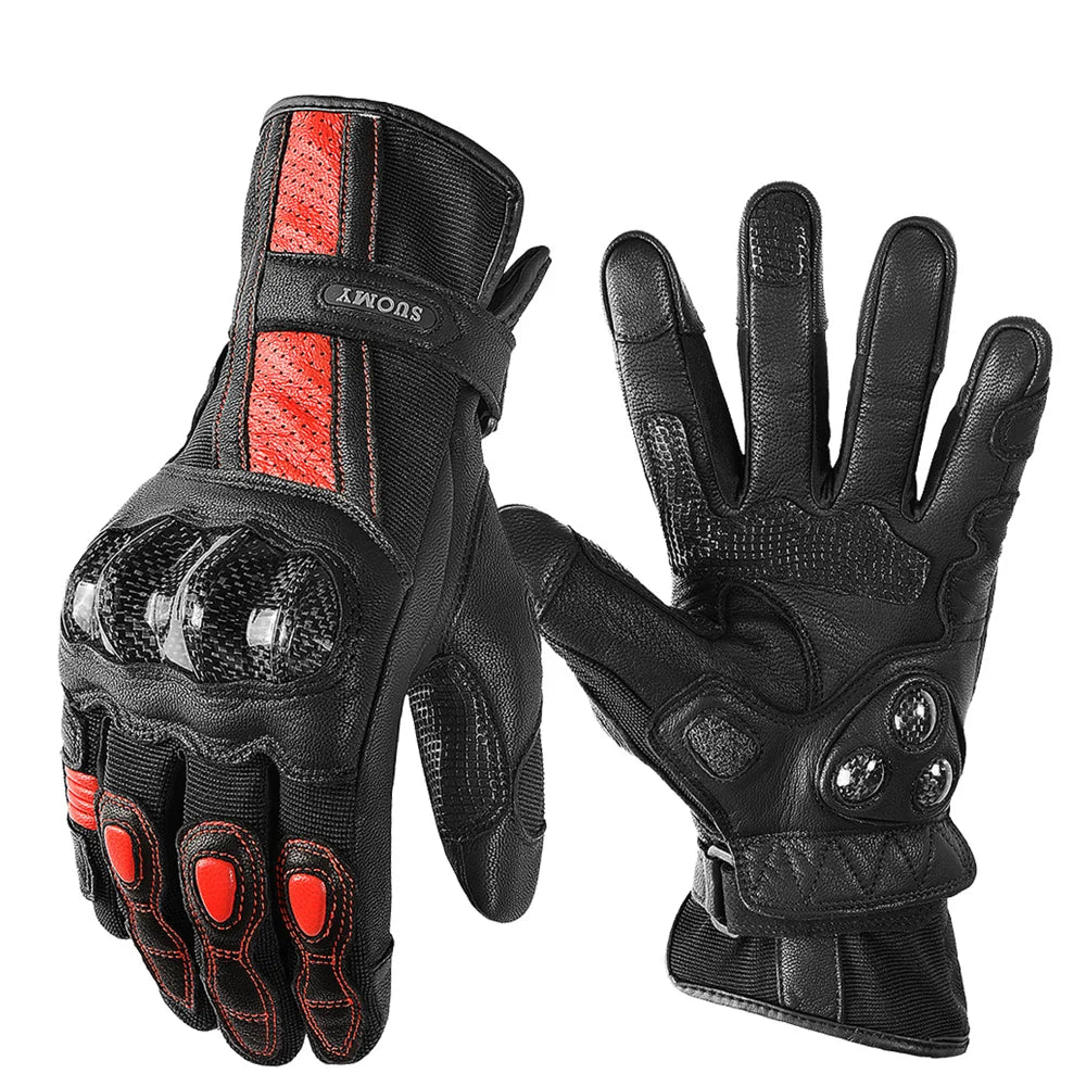 Suomy Women Pink Goatskin Motorcycle Gloves Lady Long Full Finger Scooter Electric Bike Glove Cycling Racing Motocross Luvas XS