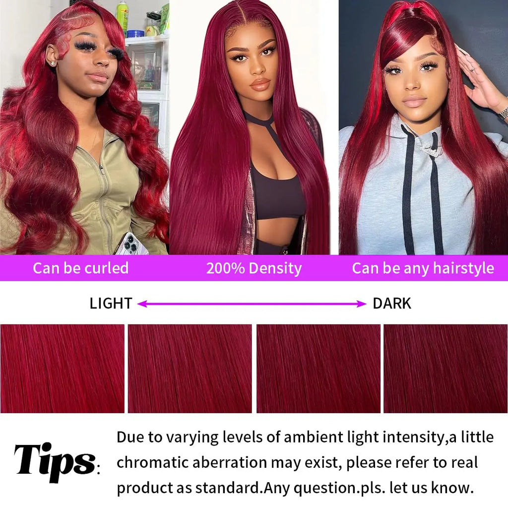 Burgundy 13x6 Hd Lace Frontal 99J Colored Red Wigs 30 Inch 13x4 Lace Front Pre Plucked 200 Density Human Hair Brazilian Wigs