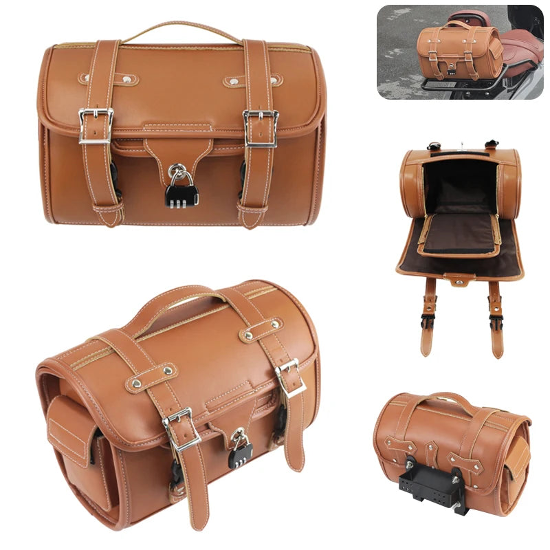 Motorcycle Rear End Bag mopeds Retro Bag Retro Style Back Seat Leather Waterproof bag Moto Acessorios Highcapacity Universal