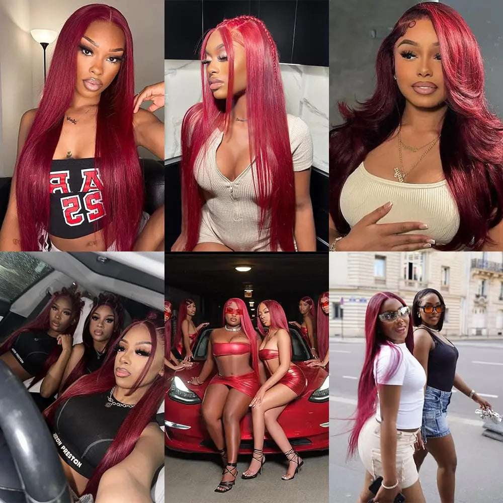 40 Inch Reddish Brown Lace Front Wigs Human Hair Pre Plucked 200% Density Straight Lace Frontal Wig Human Hair 13x6 HD Lace Wigs