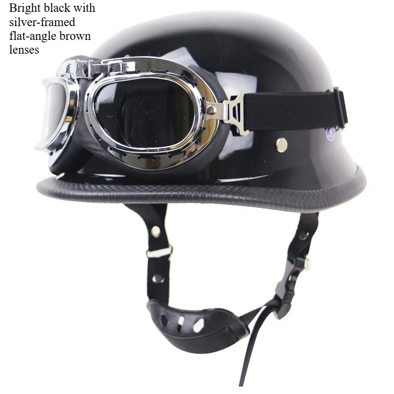 Vintage German Motorcycle Helmet, Open Face Retro Half Helmet, Pilot Approved With, Available in Sizes S to XXL.