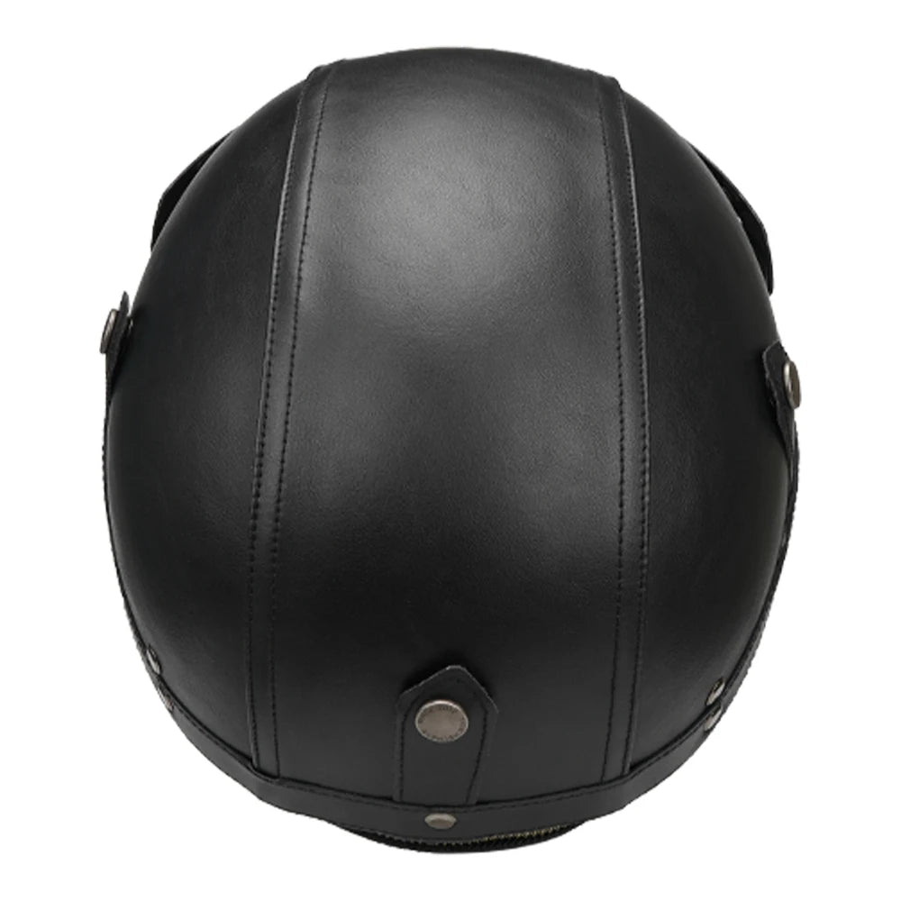 Black Motorcycle Half Helmet German Leather Vintage Helmet Casco Moto Motorcycle Open Face Helmet Biker DOT Certification