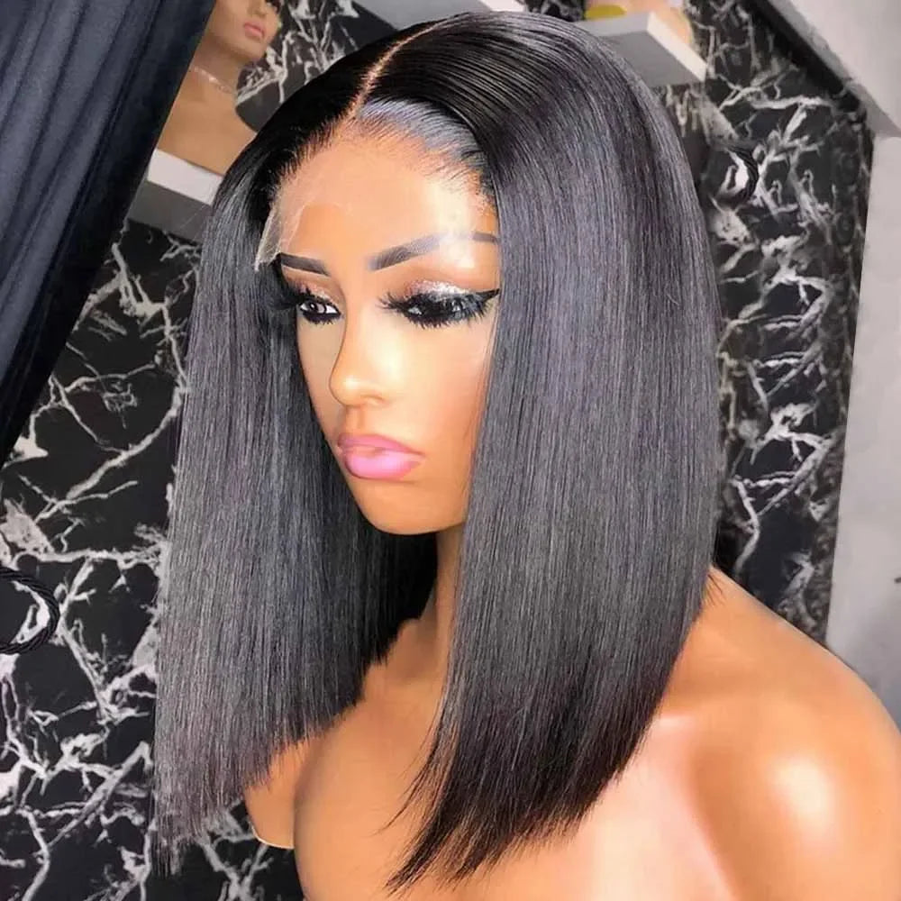 250% Density Short Bob 13x4 HD Lace Front Human Hair Wig PrePluck Brazilian Glueless Lace Frontal Closure Wig For Women Straight