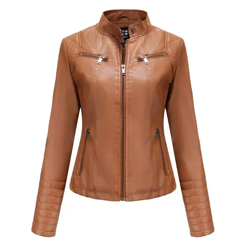 Women's Jackets Motorcycle Biker Coats Female Clothing Spring Autumn Winter Ladies Fashion PU Leather Outwear Tops with Pocket