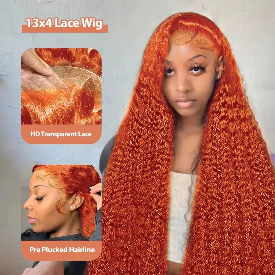 210 Density Orange Ginger Wig Human Hair Curly 13x6 Hd Lace Front Wig Pre Plucked 350# Colored Wig Deep Wave Human Hair Wigs