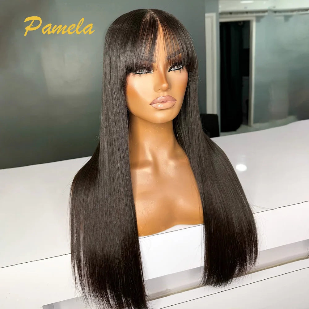 Brazilian Bone Straight Human Hair With Bangs 13x6 Lace Front Wig Human Hair Pre Cut Pre Plucked Wigs For Women