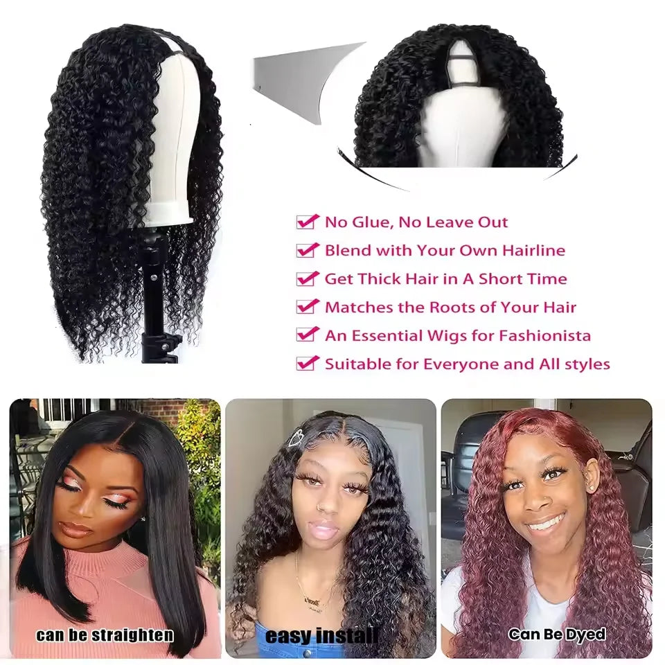 V Part Wig Human Hair No Leave Out Brazilian Deep Wave Human Hair Wigs for Women U Part Deep Curly Wigs Kinky Curly V Part Wig