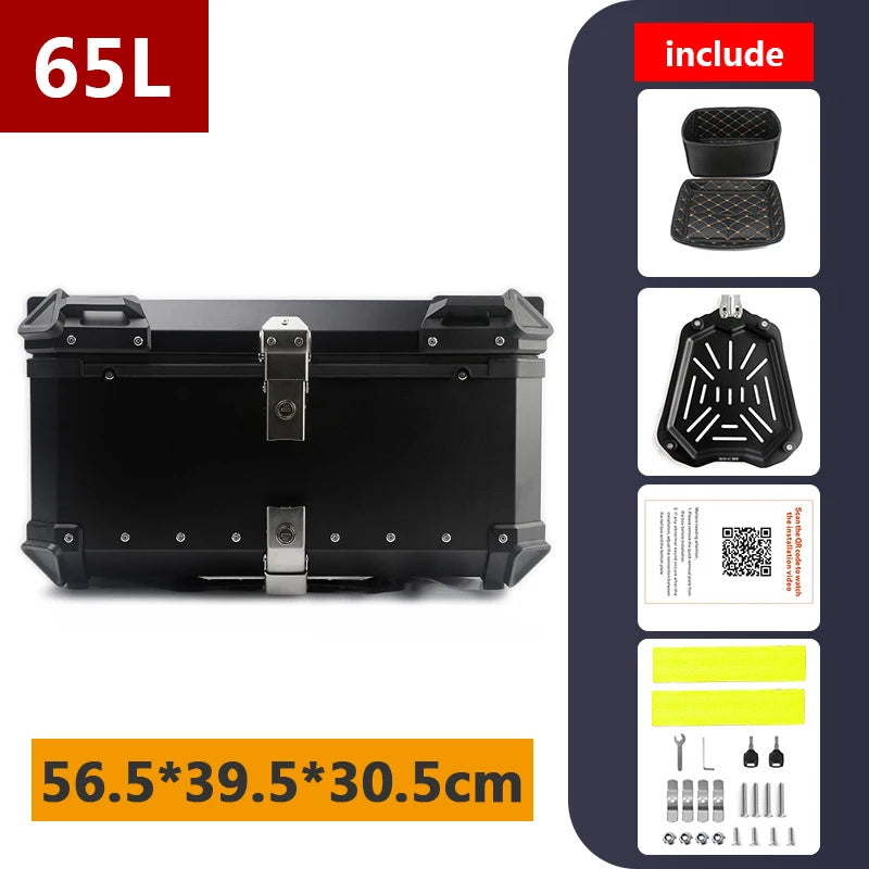 Aluminum Motorcycle Box 45L 55L 65L 80L Motorcycle Rear Luggage Box Helmet Travel Storage Case Moto Top Box Universal Waterproof