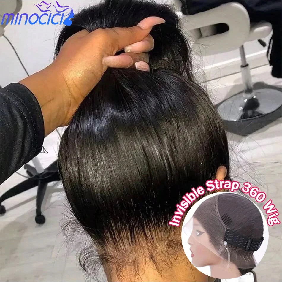 360 Full Lace Wig Human Hair Pre Plucked Hd Straight Human Hair Wigs 100% 220 Density 360 Lace Front Wigs Invisible Drawstring