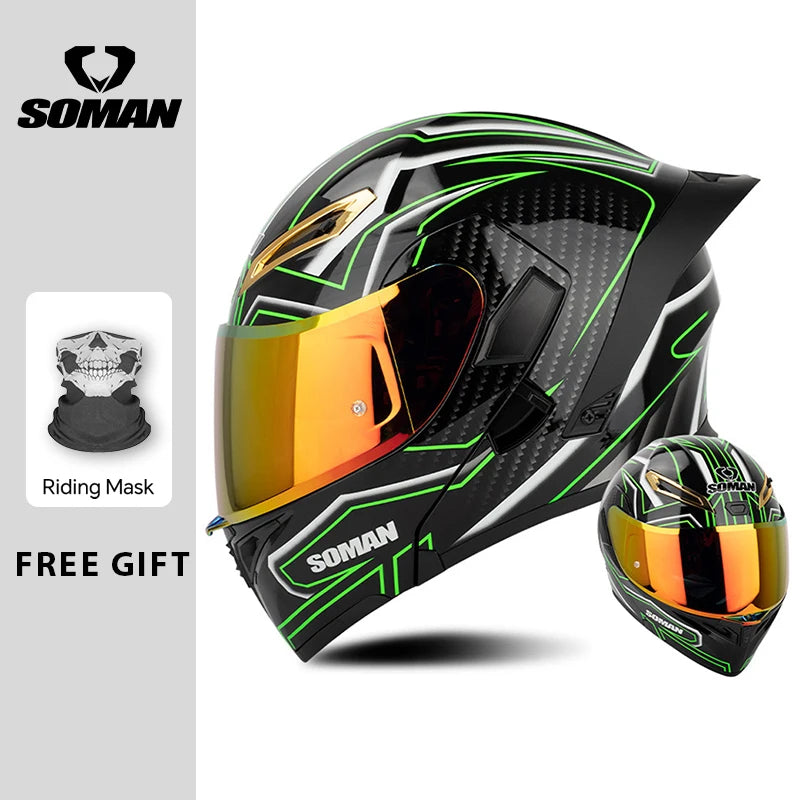 Unisex DOT Approved Dual Visor Flip Up Motorcycle Helmets Racing Full Face Helmet Double Lens Modular Riding Flip-up Helmet
