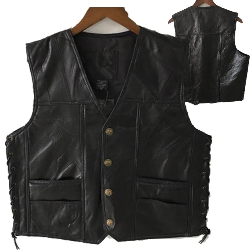 New Motorcycle Jacket Mens Sheepskin Leather Vest Biker Chaqueta Verano Moto Hombre Veste Jaqueta Motoqueiro Giacca Giacca Moto