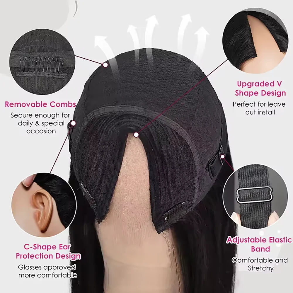16-32 Inches Long Curly Brazilian Hair Wig For Women 200 Density V Part Wig Human Hair Natural Black V Shape Wig Hair Wigs
