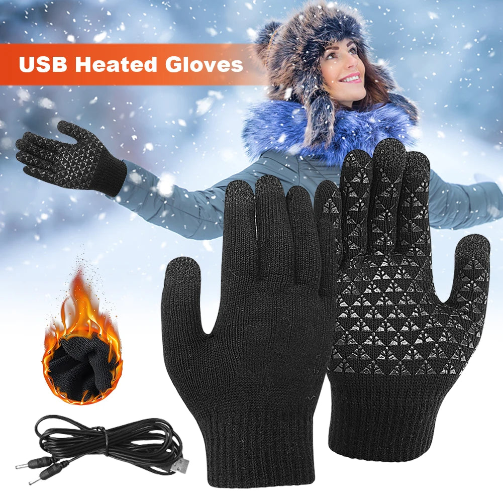 Motorcycle Bicycle Gloves Touch Screen Electric Heated Gloves Full Finger Warmer for Backpacking Mountaineering Riding Camping