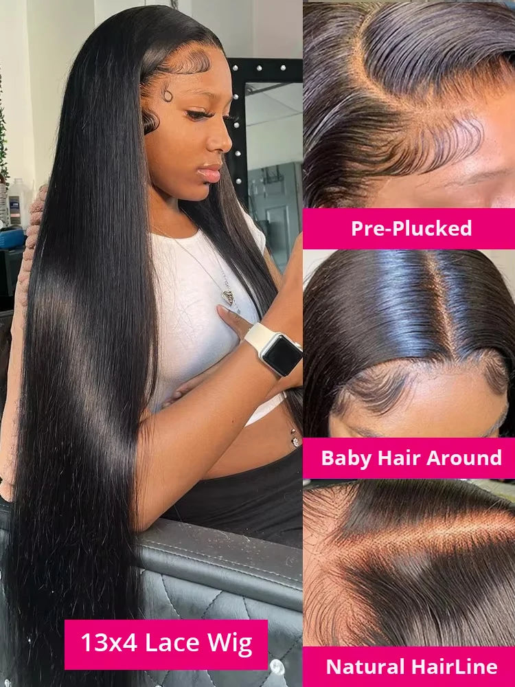 36 40Inch Bone Straight Lace Front Wig 13x4 13x6 HD Lace Frontal Human Hair Brazilian 6x4 HD Glueless Wig Pre Cut Lace No Glue