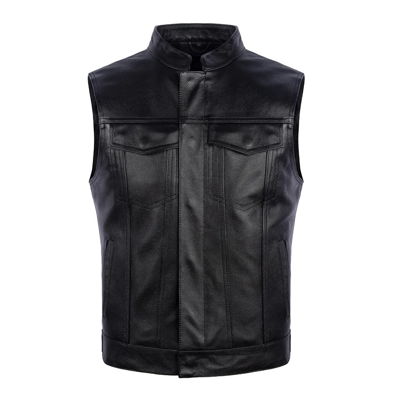 Harley Motorcycle Gang Leather Vest Top Layer Cowhide Jaet Riding Vest Genuine Leather Svel oulder Pad Youth Faion
