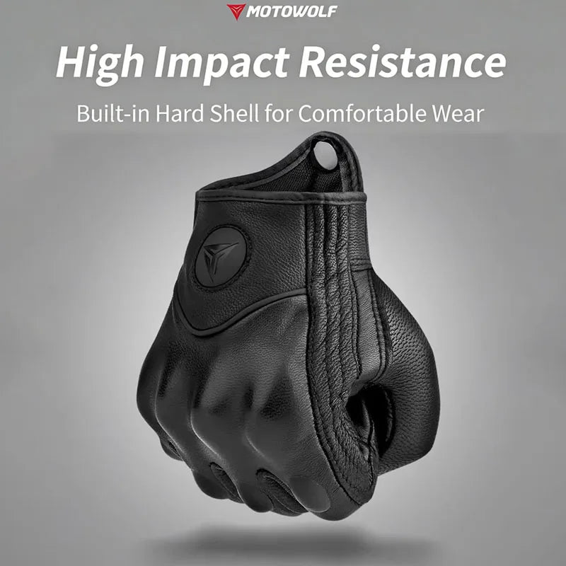 Men Women All Seasons Motorcycle Riding Gloves Leather Carbon Fiber Reinforced Thermal Windproof Motocross ATV Touchscreen Glove