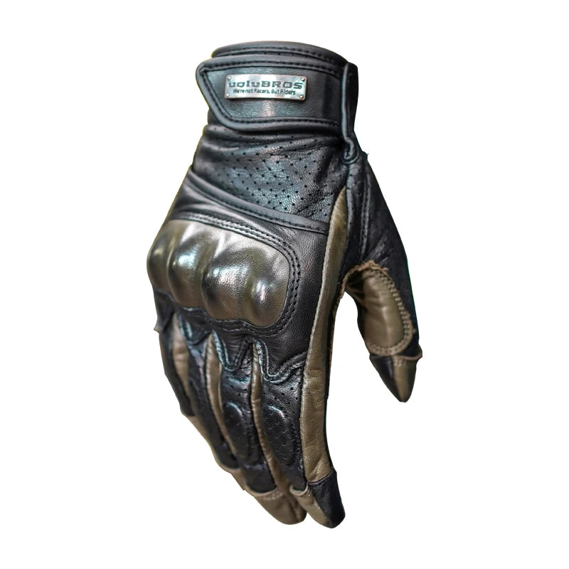 UGLYBROS Leather Motorcycle Gloves Full Finger Summer Breathable Men's Retro Riding Gloves for Motorbike MTB Driving Motocross