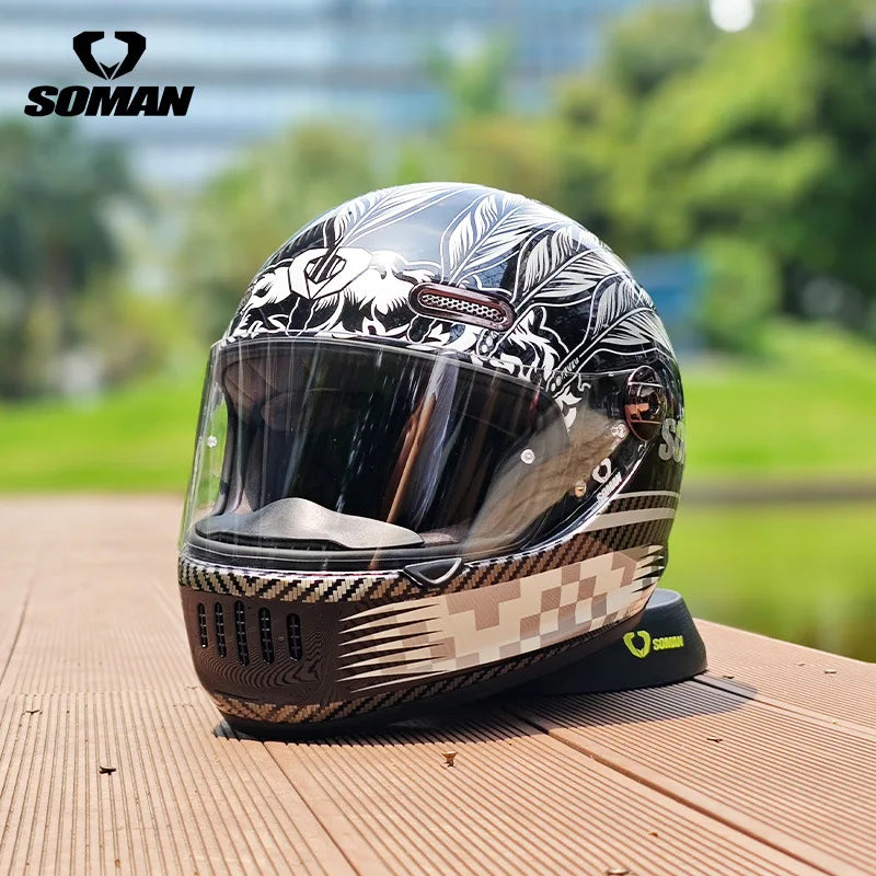 SOMAN Motorcycle Helmet Retro DOT Certification Full Face Helmet Riding Personalized Motorcycle Safety Helmet Casco Moto Casque