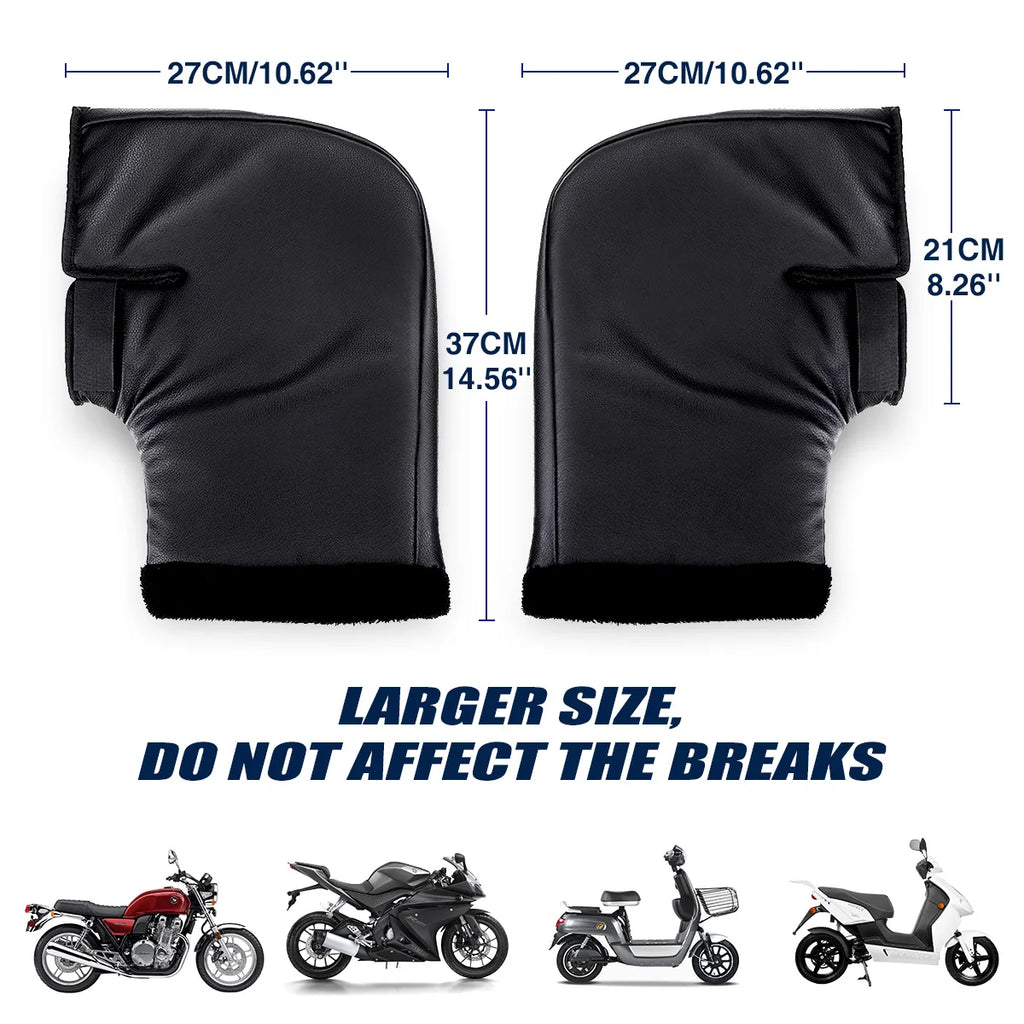 2X Motorcycle/Scooter Handlebar Hand Muffs Winter Thermal Handlebar Gloves Black PU Windproof Waterproof Motorbike Riding Gloves