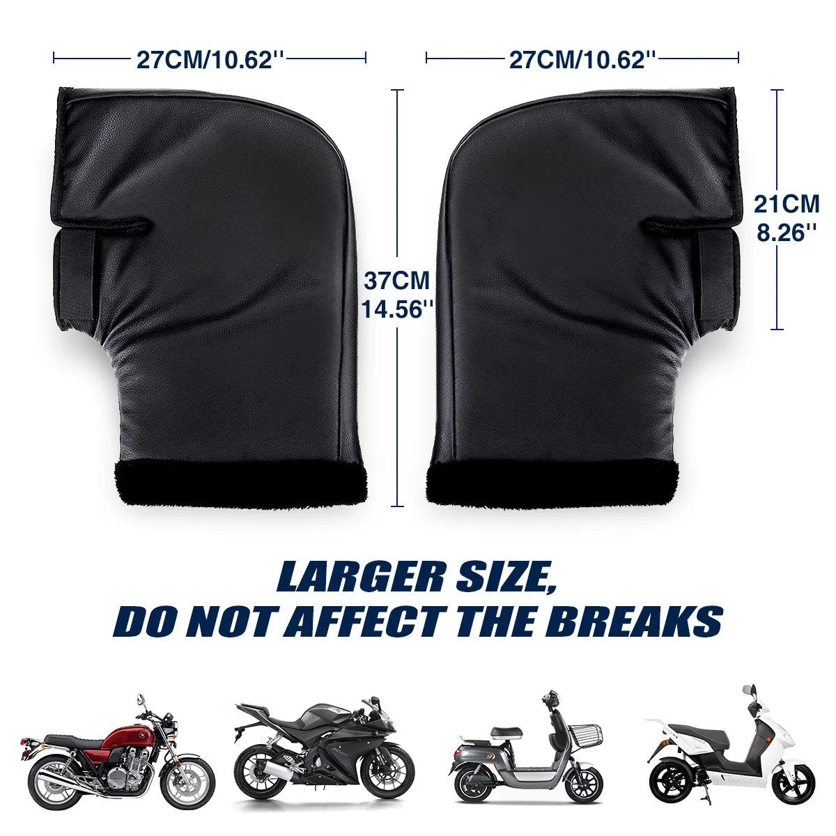 2X Motorcycle/Scooter Handlebar Hand Muffs Winter Thermal Handlebar Gloves Black PU Windproof Waterproof Motorbike Riding Gloves
