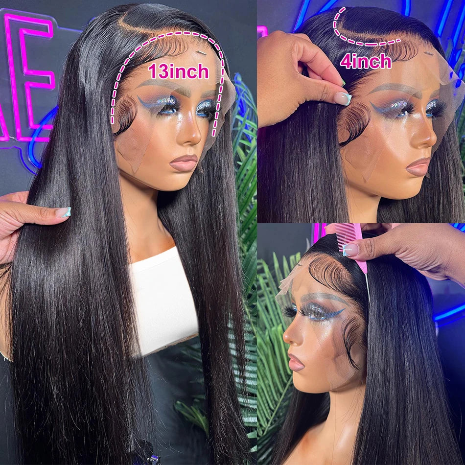 30 40 Inch Bone Straight 13x4 13x6 360 Lace Front Wig Hd Transparent Lace Frontal Wig Human Hair Pre Plucked Lace Wigs For Women