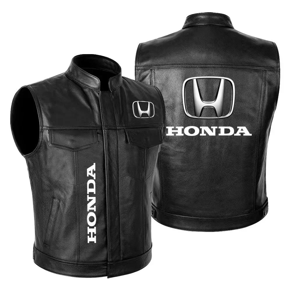 Honda motorcycle waist vest with leather jacket. Autumn and winter warm and windproof men's cycling vest with PU.