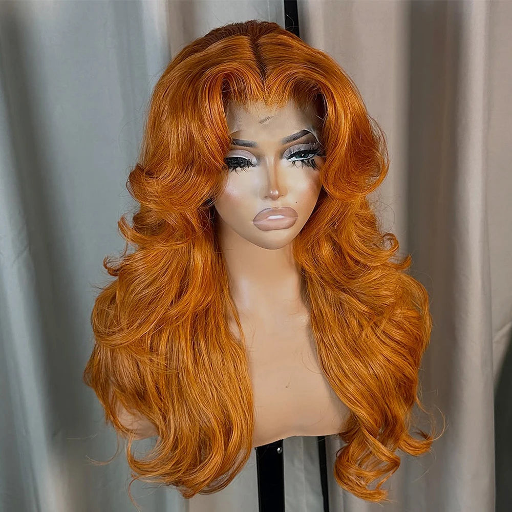 400 Density 36Inch Orange Ginger Body Wave Glueless Wig 13X6HD Transparent Lace Frontal Wigs For Women Brazilian Remy Preplucked