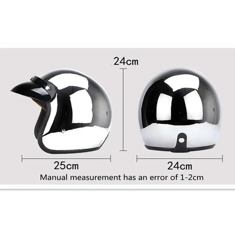 Mirror Silver Chrome Motorcycle  Open Face Men Women Casco Vintage Scooter Jet Retro Helmets Pare Moto  Para CE DOT