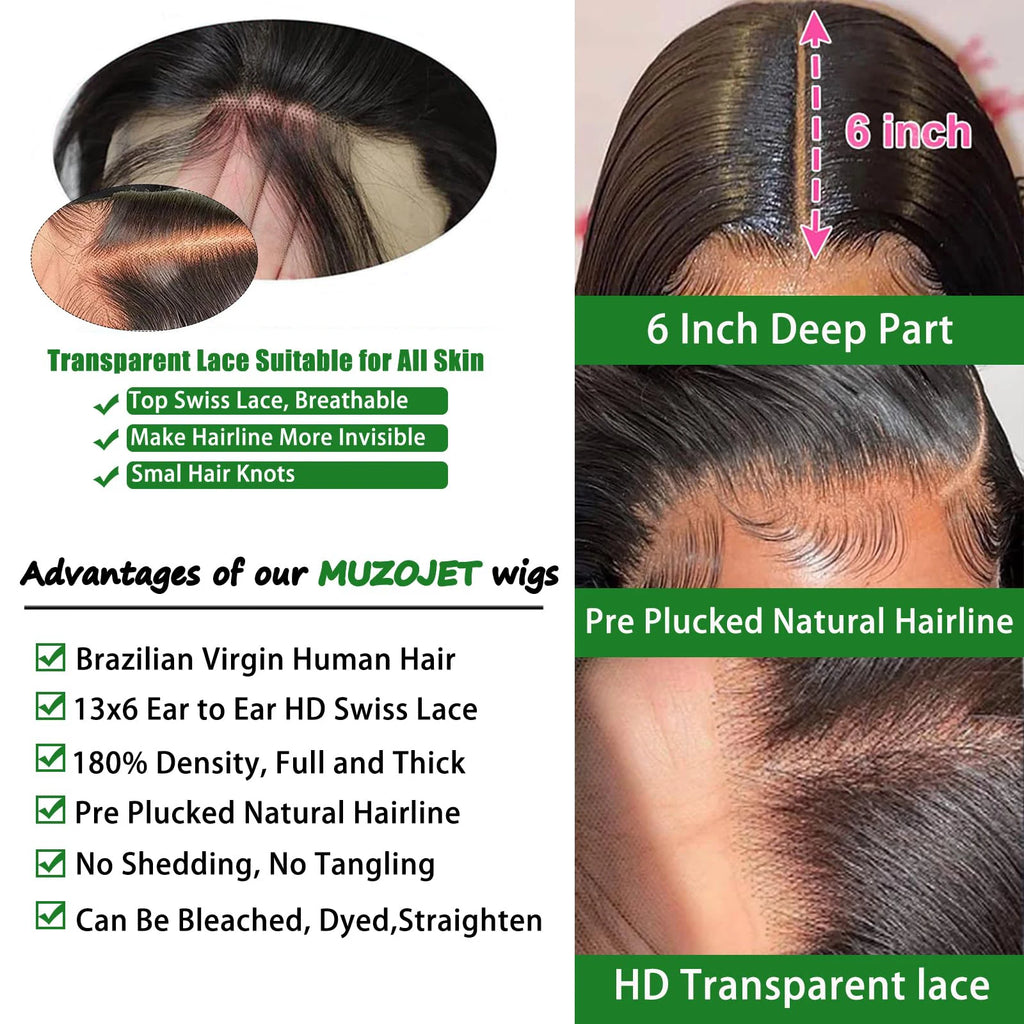 180% Density Body Wave Lace Front Wig Human Hair 13x6 HD Lace Frontal Human Hair Wig Wig with Natural Hairline Brazilian Hair
