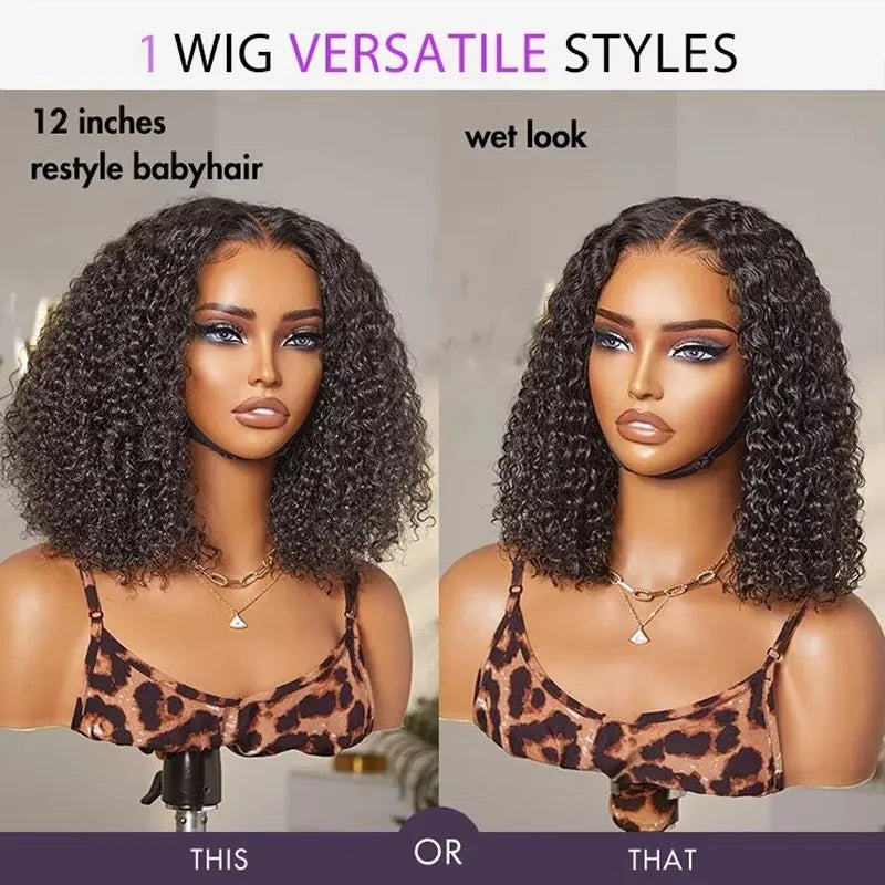 No Glue Deep Wave Short Bob Lace Frontal Wig For Women 13x4 5x5 Glueless Bob Wig Curly Human Hair Wigs 250 Density Ready to Wear