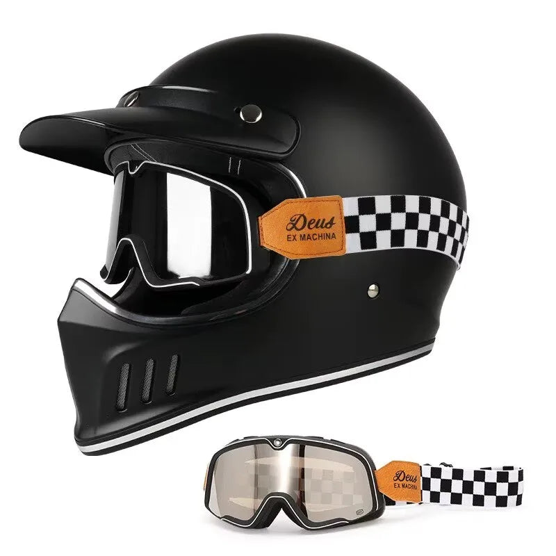 Vintage Full Face Motorcycle Motocross Helmet ABS Shell Lightweight Casque High Quality Casco Moto Four Seasons Cruise