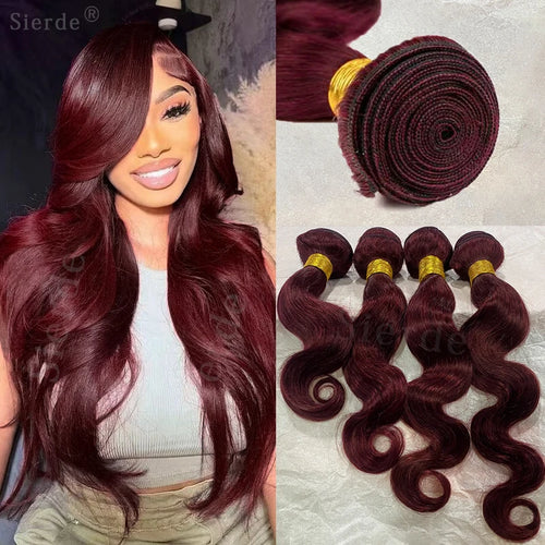 99j Burgundy Body Wave Bundles 3 4 Bundle Colored Wine Red 100% Unprocessed Human Hair Bundles 16A Raw Hair Bundles Extensions
