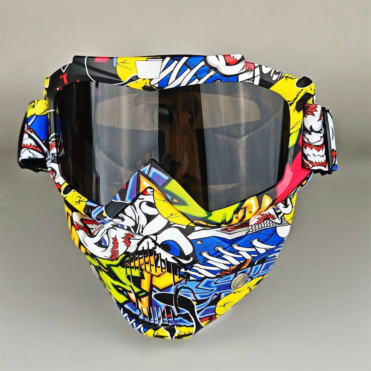 Motorcycle Glasses Riding Glases with Removable Face Mask, Removable Anti-fog Glasses, Mouth Filter, Adjustable Anti-slip Strap