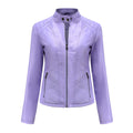 Women's Long Sleeved Zipper Motorcycle Jacket, Casual Leather Jacket, Simple and Trendy Clothing, Autumn and Winter popular