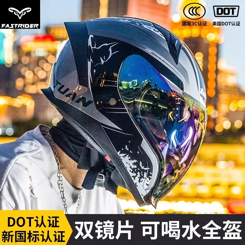 Motorcycle Helmet DOT Certified Double Mirror Drinking Water High Value Cycling Locomotive Full Helmet Ride