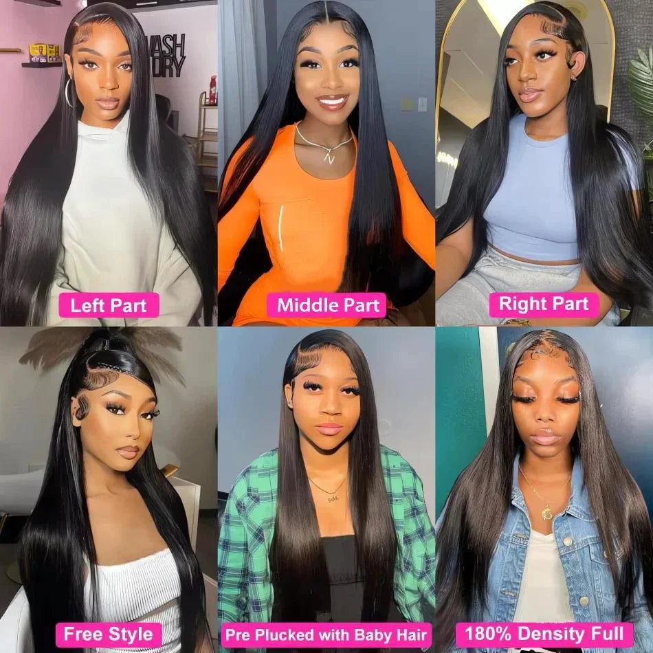 30 40 Inch Bone Straight 13x6 HD Lace Frontal Wigs Pre Plucked Brazilian Transparent Lace Front Human Hair For Women 200 Density